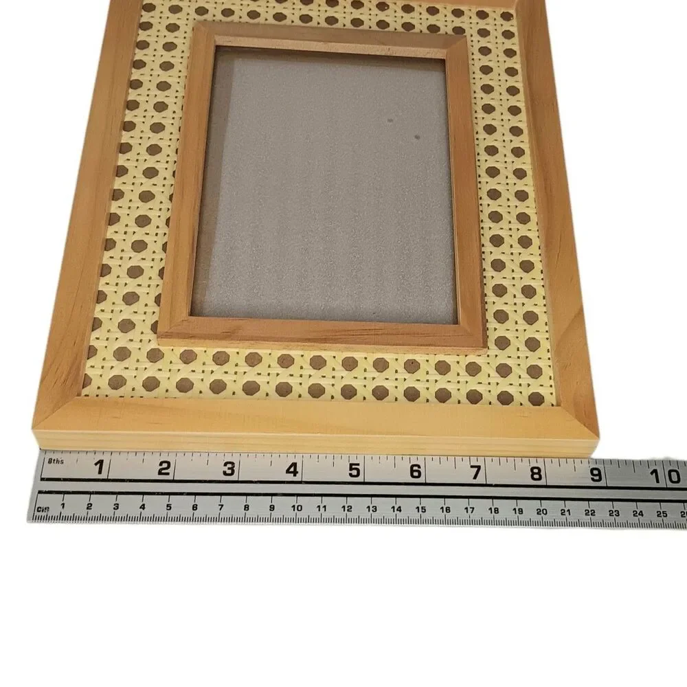 2 Boho Rattan Wicker & Wood Photo Frames Tabletop Or Wall 8.75x10.75 Photo 5x7